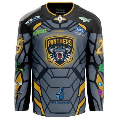 The image is of the Nottingham Panthers Superhero Jersey.