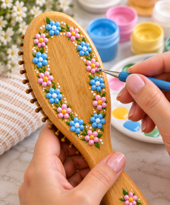 Dot Paintin on a Hairbrush