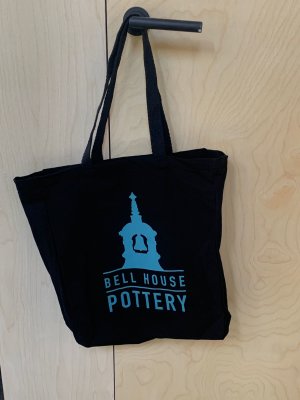 Large tote bag - black with turquoise print