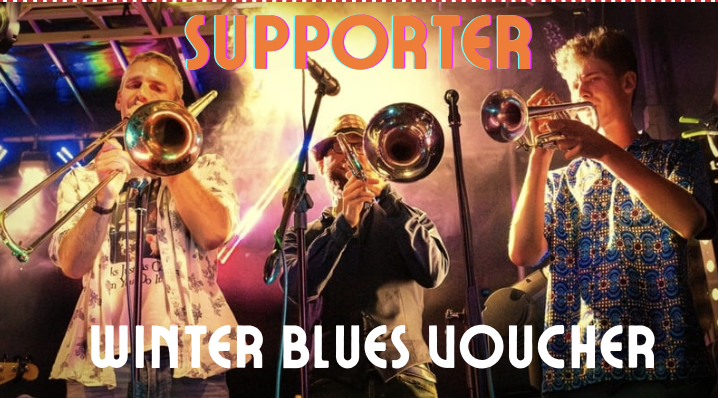 3 brass players playing an exciting gig with Supporter written above them