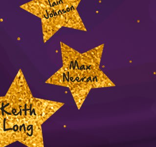 Image shows a medium gold star with name in black text