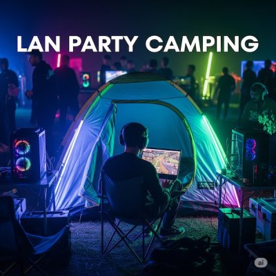 A person camping in the middle of a LAN party