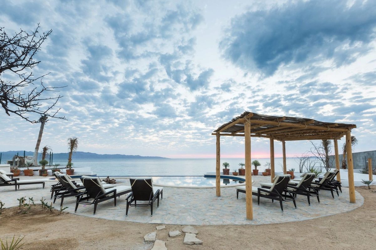 The pool terrace at dawn