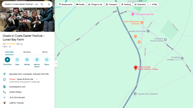 Google Map View of Goats in Coats Festival