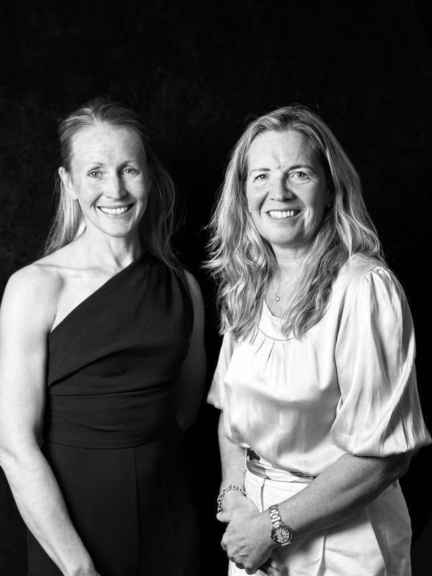 Black and white photo of Imogen Walsh and Louise Budd