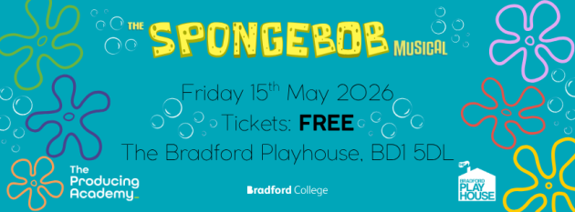 header image with a blue background, featuring classic Spongebob shapes and bubbles. There is the title