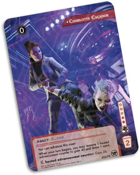 Alternative-art card of Charlotte Cacador from Netrunner