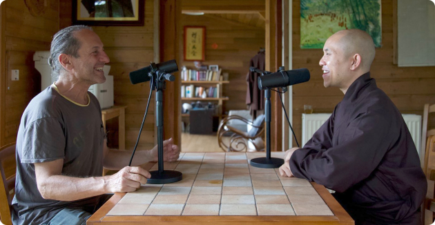 Jo and Phap Huu sitting at table