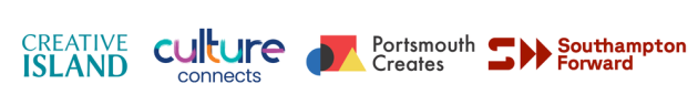 Creative Island, Culture Connects, Portsmouth Creates, Southampton Forward logos