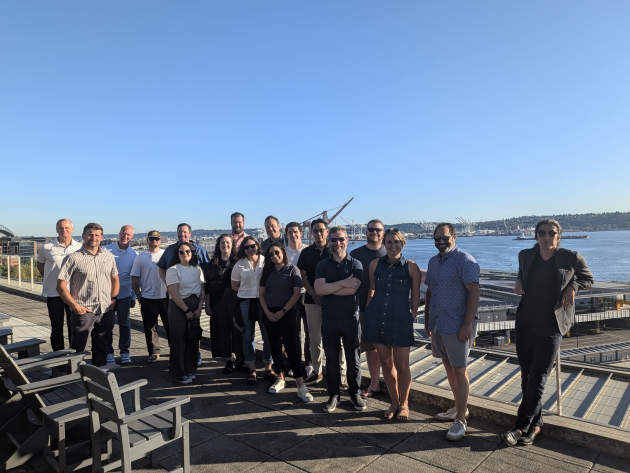 Attendees on the rooftop deck overlooking Elliott Bay