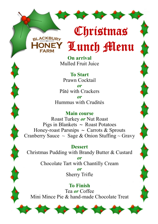 Christmas lunch menu 2026