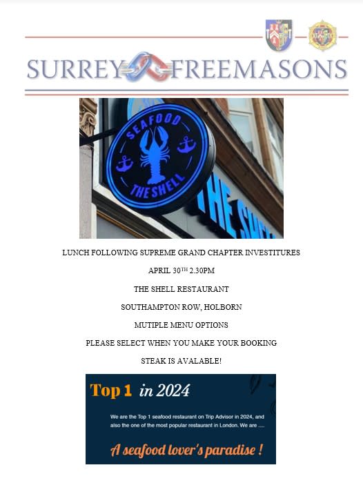 Buy tickets – Lunch Following Supreme Grand Chapter Investiture – The ...