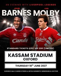 An Evening With Liverpool Legends, John Barnes & Jan Molby at Kassam Stadium image