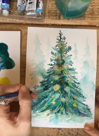 Watercolour Christmas Tree Cards image