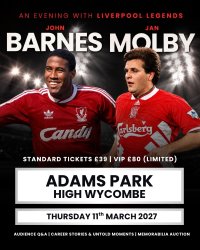 An Evening With Liverpool Legends, John Barnes & Jan Molby at Adams Park image
