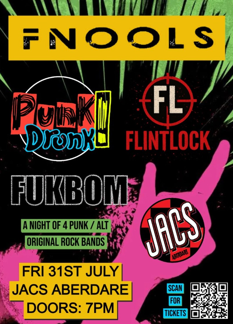 Buy tickets – Fnools / Punk Drunk! / Flintlock / Fukbom – JACS ABERDARE